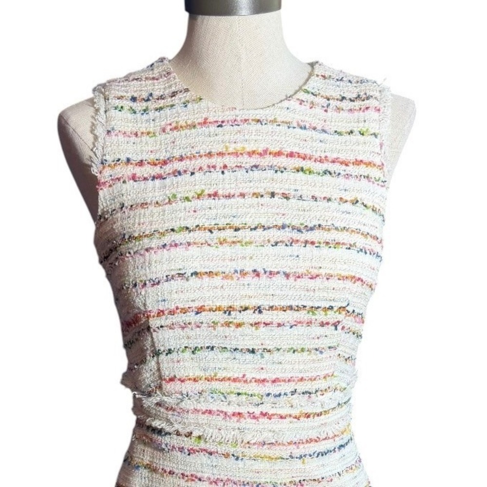 J.Crew Womens Rainbow Tweed Sheath Dress Ivory Multi Striped L0146 SP19 Size 2 - Picture 3 of 9